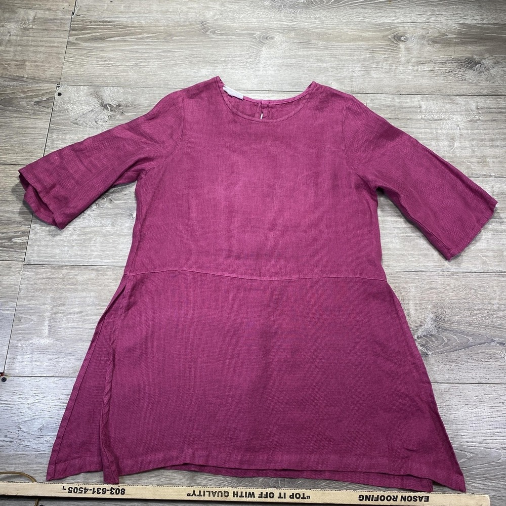 Bryn Walker Tunic Top Womens XS Magenta Linen 3/4 Sleeve A-Line Made USA Keyhole - Picture 5 of 15